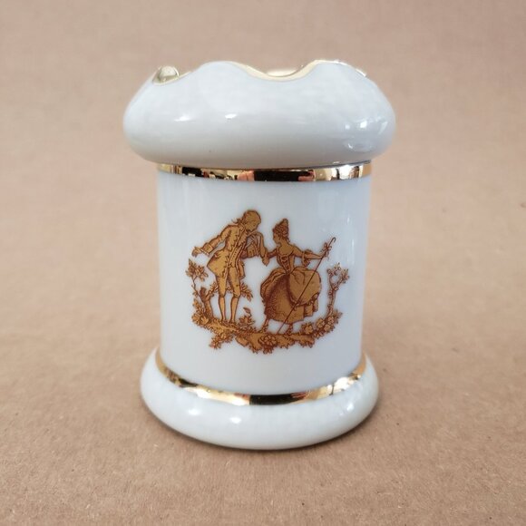 Limoges Ashtrays Match Holder w Lid White Gold Couple French Porcelain Lot of 3 - Picture 2 of 9